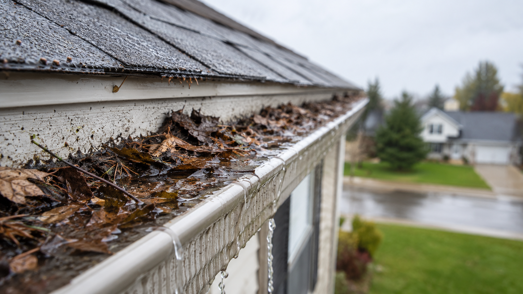 Roofline debris and clogged gutter removal